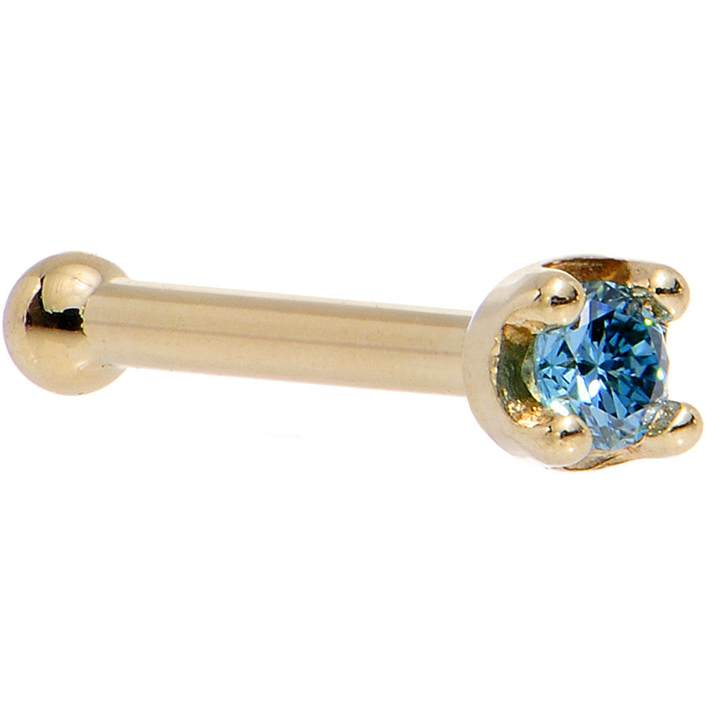 Solid 14K Yellow Gold 1.5mm Genuine Blue Diamond Nose Ring