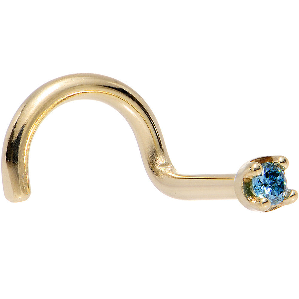 Solid 14K Yellow Gold 1.5mm Genuine Blue Diamond Nose Ring