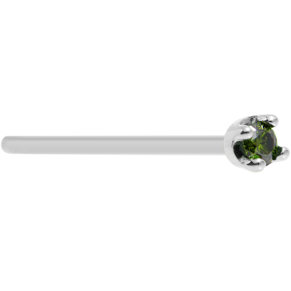 Solid 14K White Gold 1.5mm Genuine Green Diamond Nose Ring