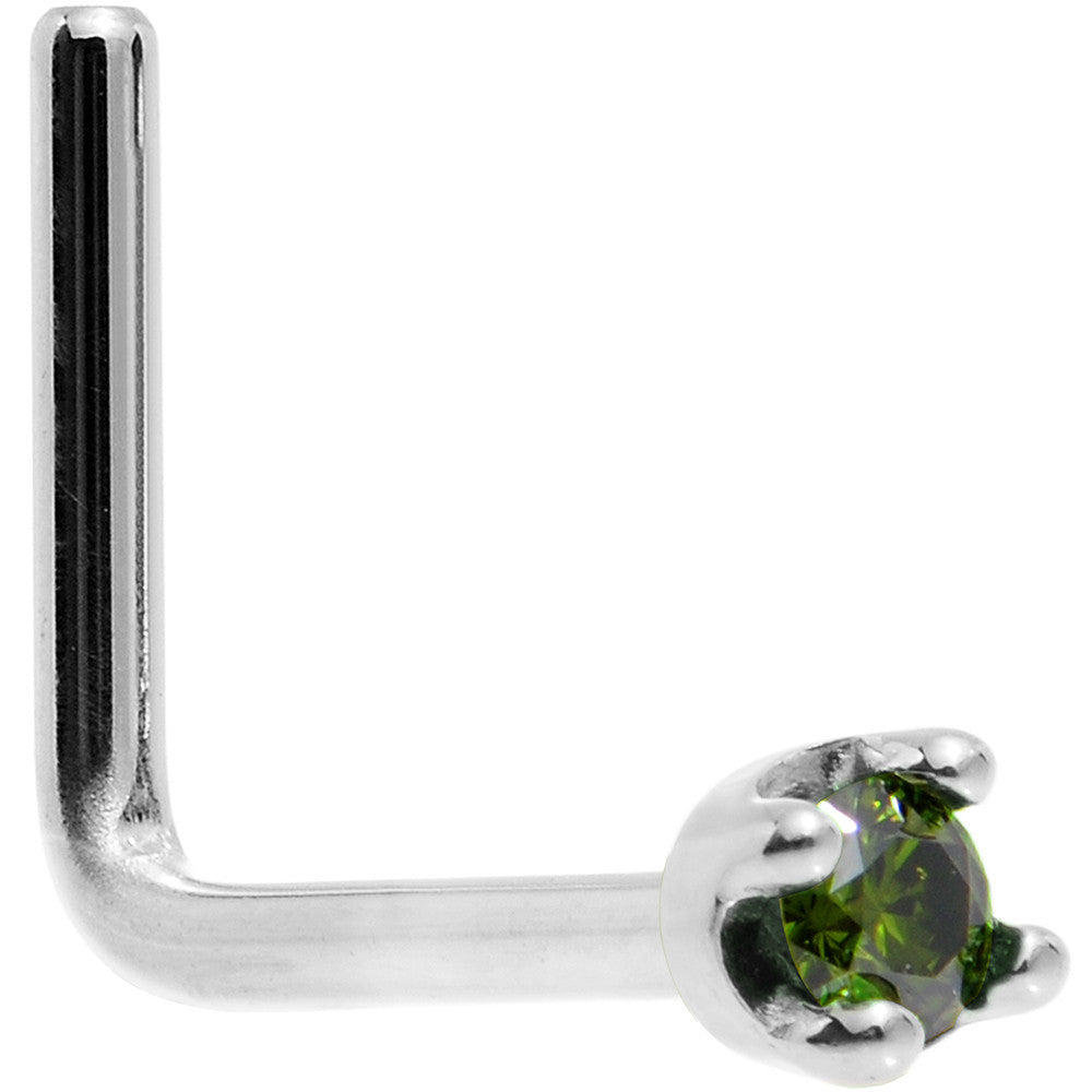 Solid 14K White Gold 1.5mm Genuine Green Diamond Nose Ring