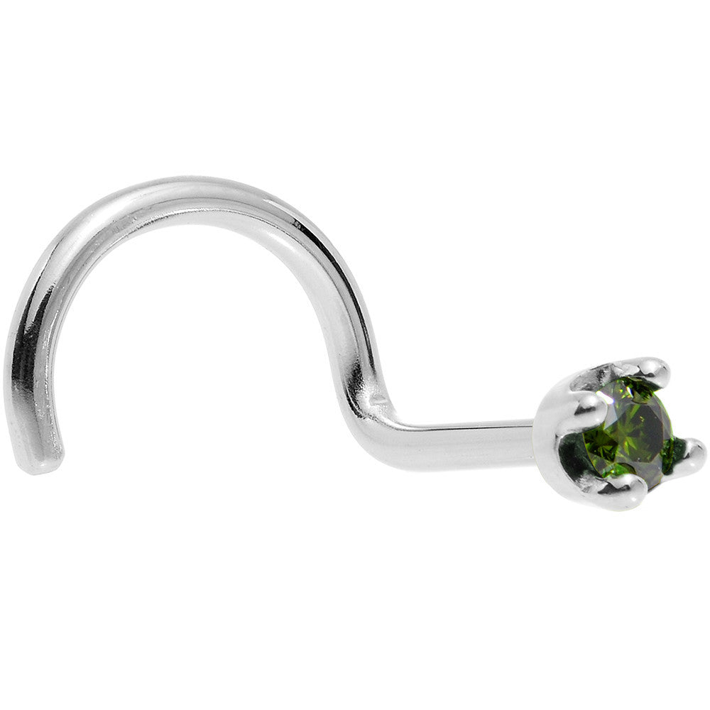 Solid 14K White Gold 1.5mm Genuine Green Diamond Nose Ring