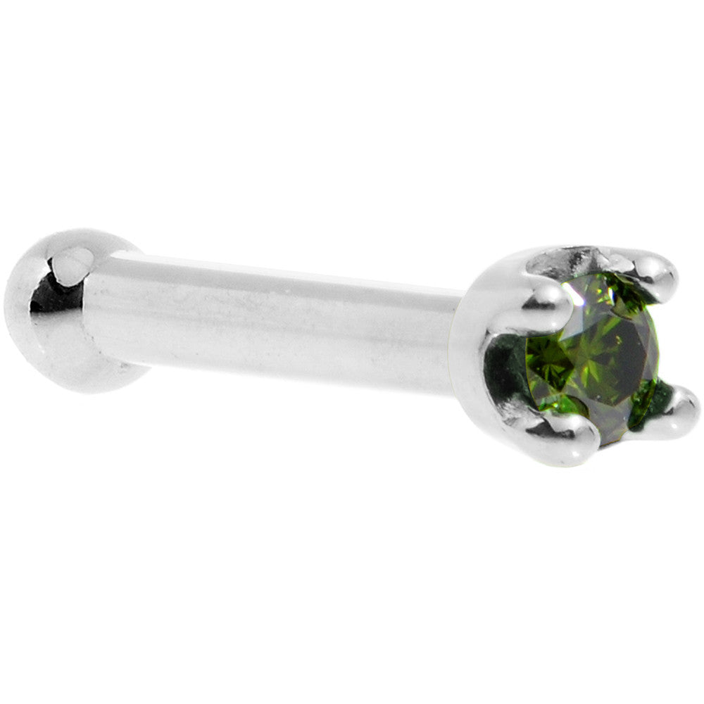 Solid 14K White Gold 1.5mm Genuine Green Diamond Nose Ring