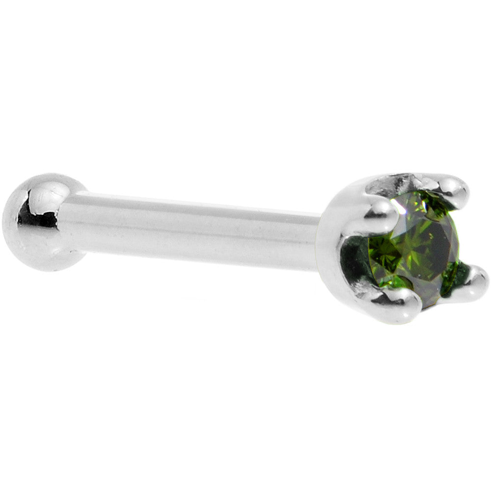 Solid 14K White Gold 1.5mm Genuine Green Diamond Nose Ring