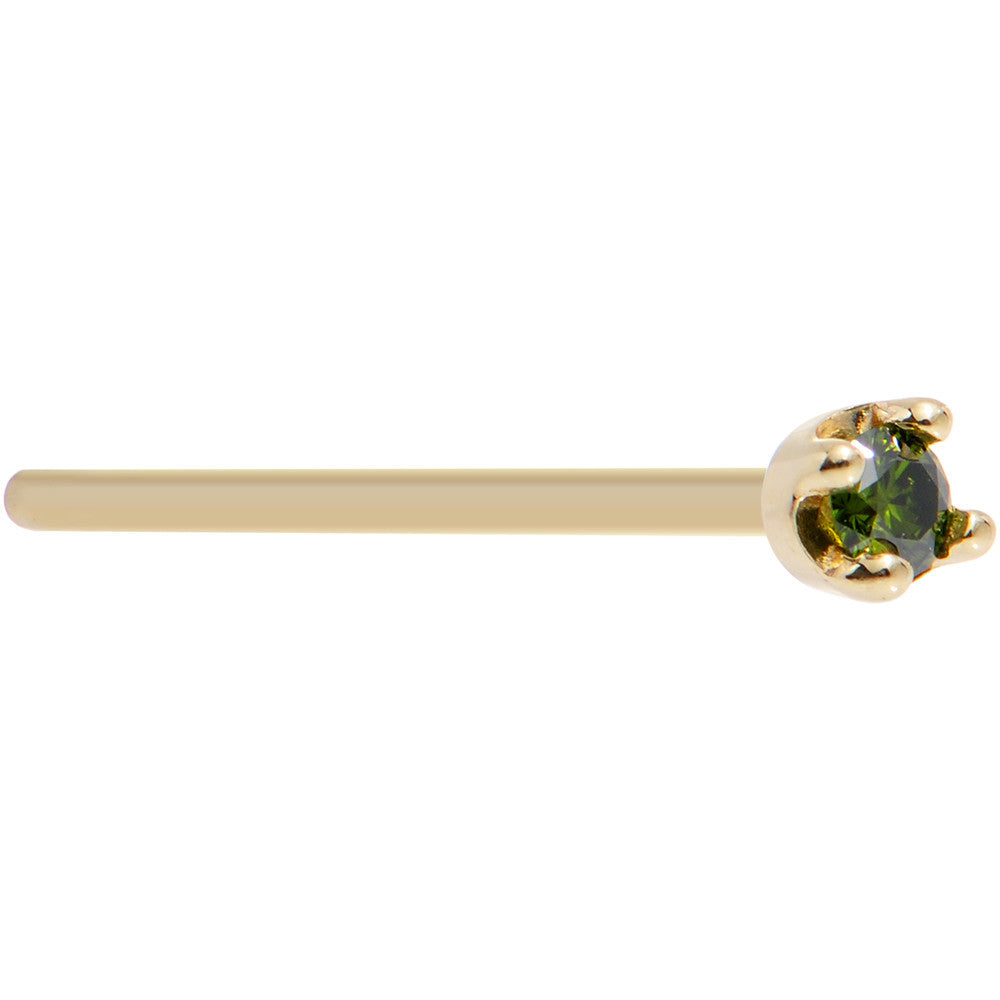 Solid 14K Yellow Gold 1.5mm Genuine Green Diamond Nose Ring