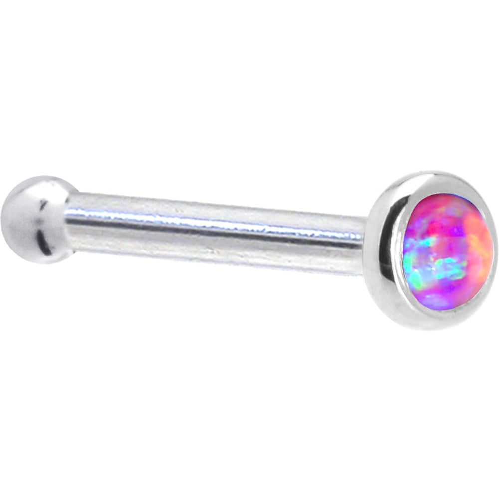 Solid 14K White Gold 2mm Fuchsia Synthetic Opal Nose Ring