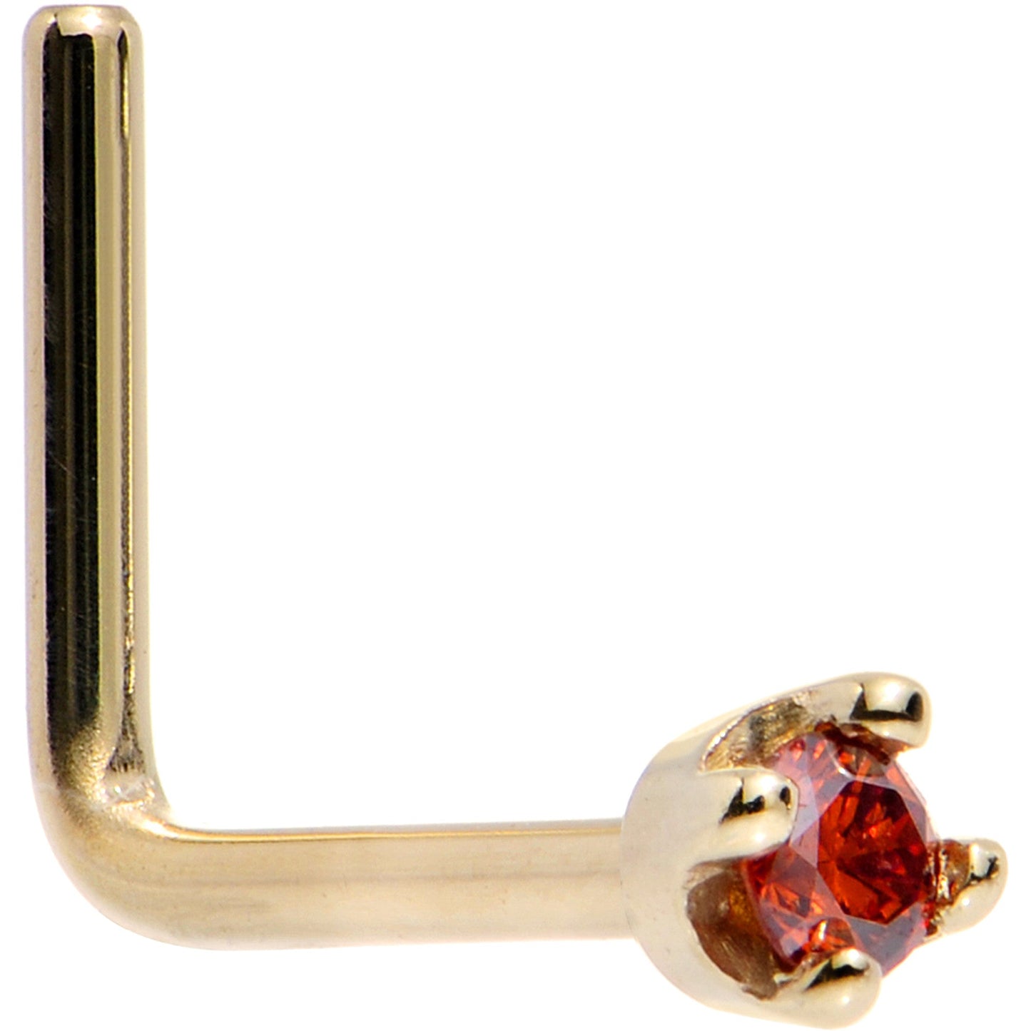 Solid 14K Yellow Gold 1.5mm Genuine Red Diamond Nose Ring