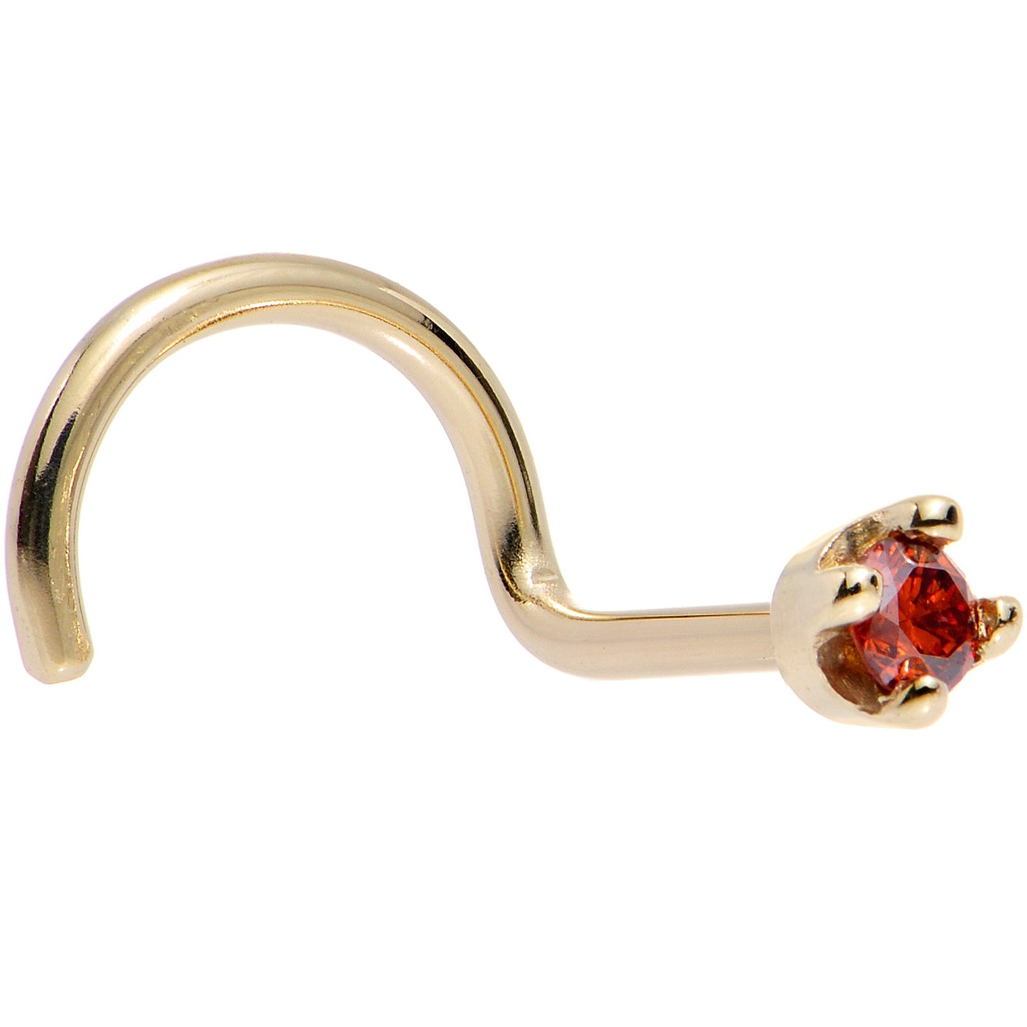 Solid 14K Yellow Gold 1.5mm Genuine Red Diamond Nose Ring