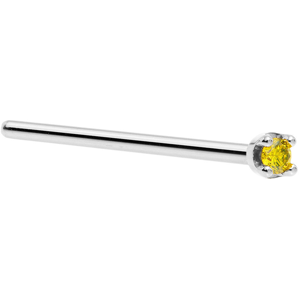 Solid 18K White Gold 1.5mm Genuine Yellow Diamond Nose Ring
