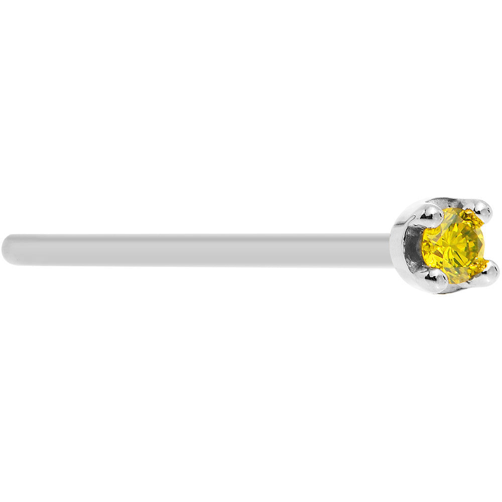 Solid 14K White Gold 1.5mm Genuine Yellow Diamond Nose Ring