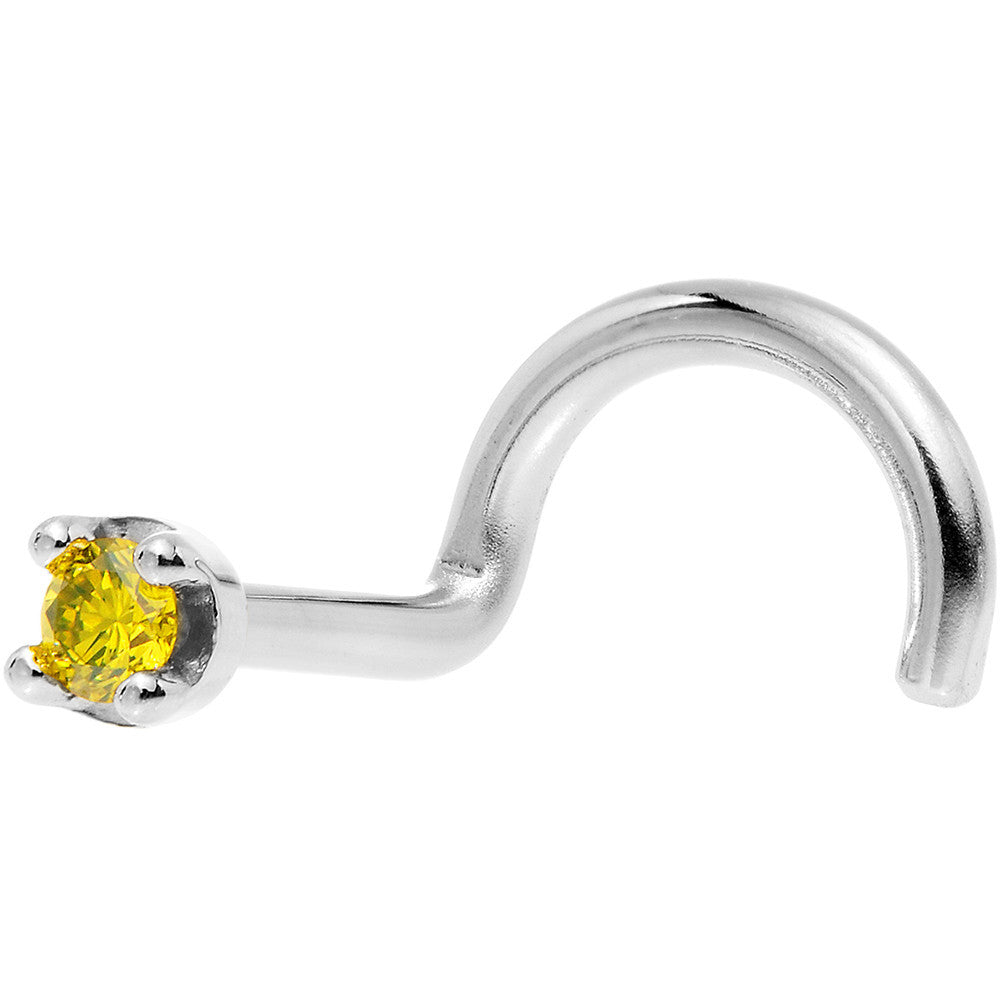 Solid 14K White Gold 1.5mm Genuine Yellow Diamond Nose Ring