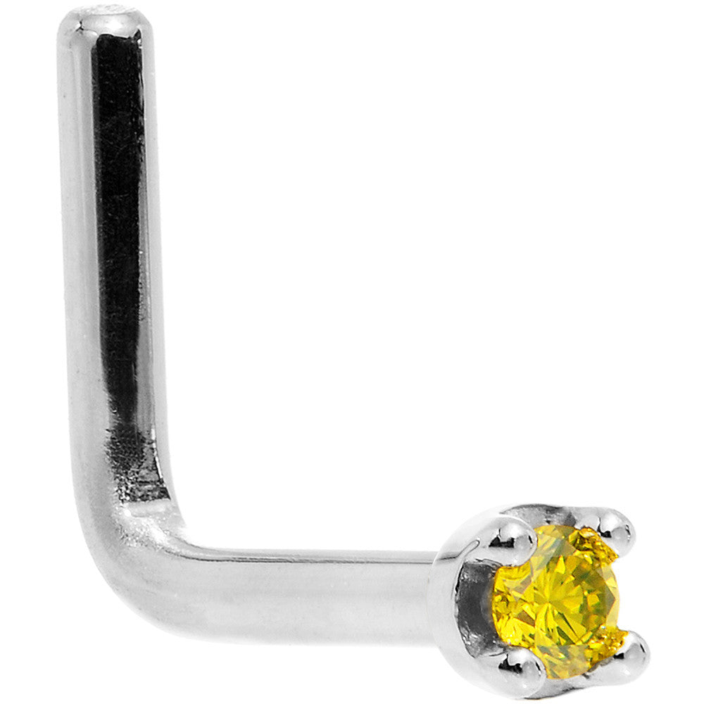 Solid 14K White Gold 1.5mm Genuine Yellow Diamond Nose Ring