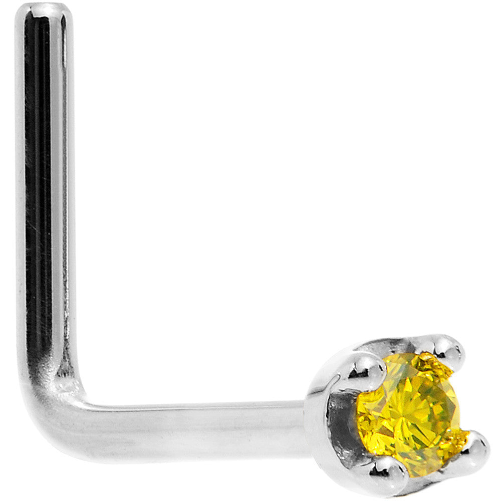 Solid 14K White Gold 1.5mm Genuine Yellow Diamond Nose Ring