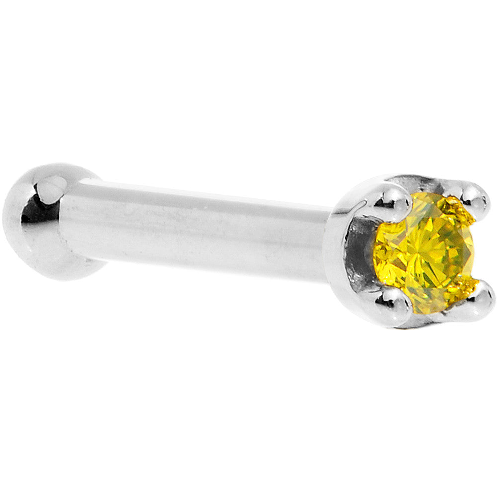 Solid 14K White Gold 1.5mm Genuine Yellow Diamond Nose Ring