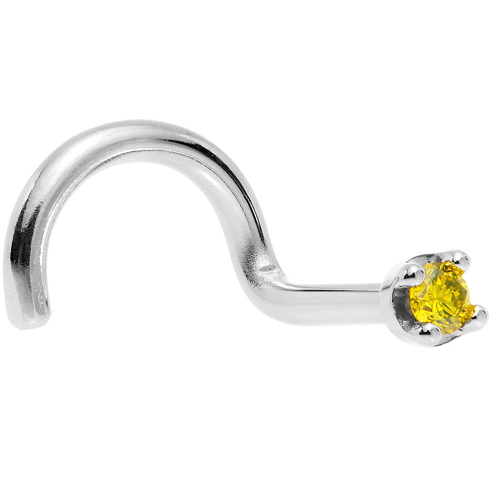 Solid 14K White Gold 1.5mm Genuine Yellow Diamond Nose Ring