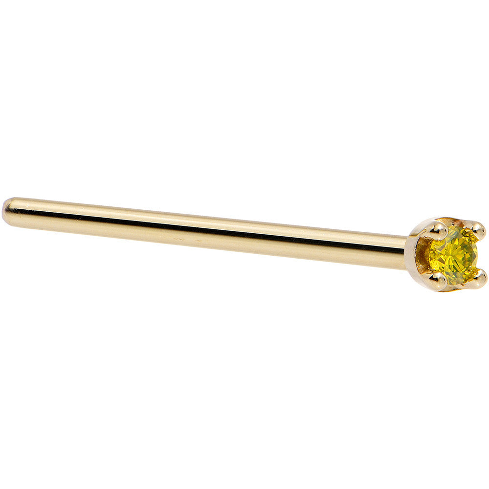 Solid 14K Yellow Gold 1.5mm Genuine Yellow Diamond Nose Ring