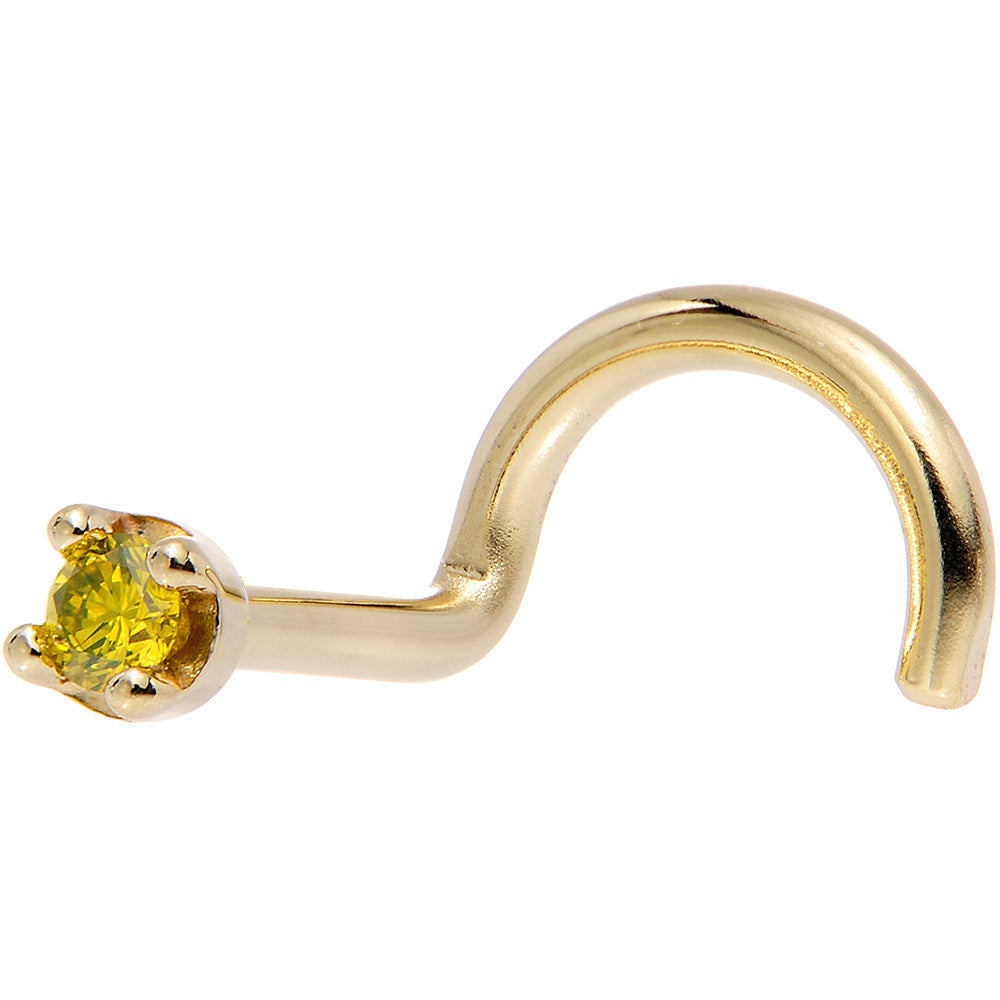 Solid 14K Yellow Gold 1.5mm Genuine Yellow Diamond Nose Ring