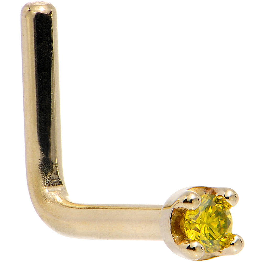 Solid 14K Yellow Gold 1.5mm Genuine Yellow Diamond Nose Ring