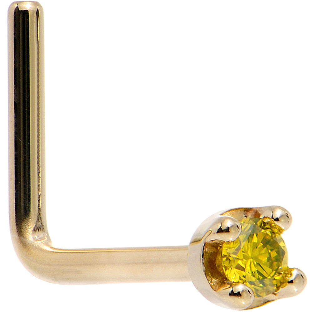 Solid 14K Yellow Gold 1.5mm Genuine Yellow Diamond Nose Ring