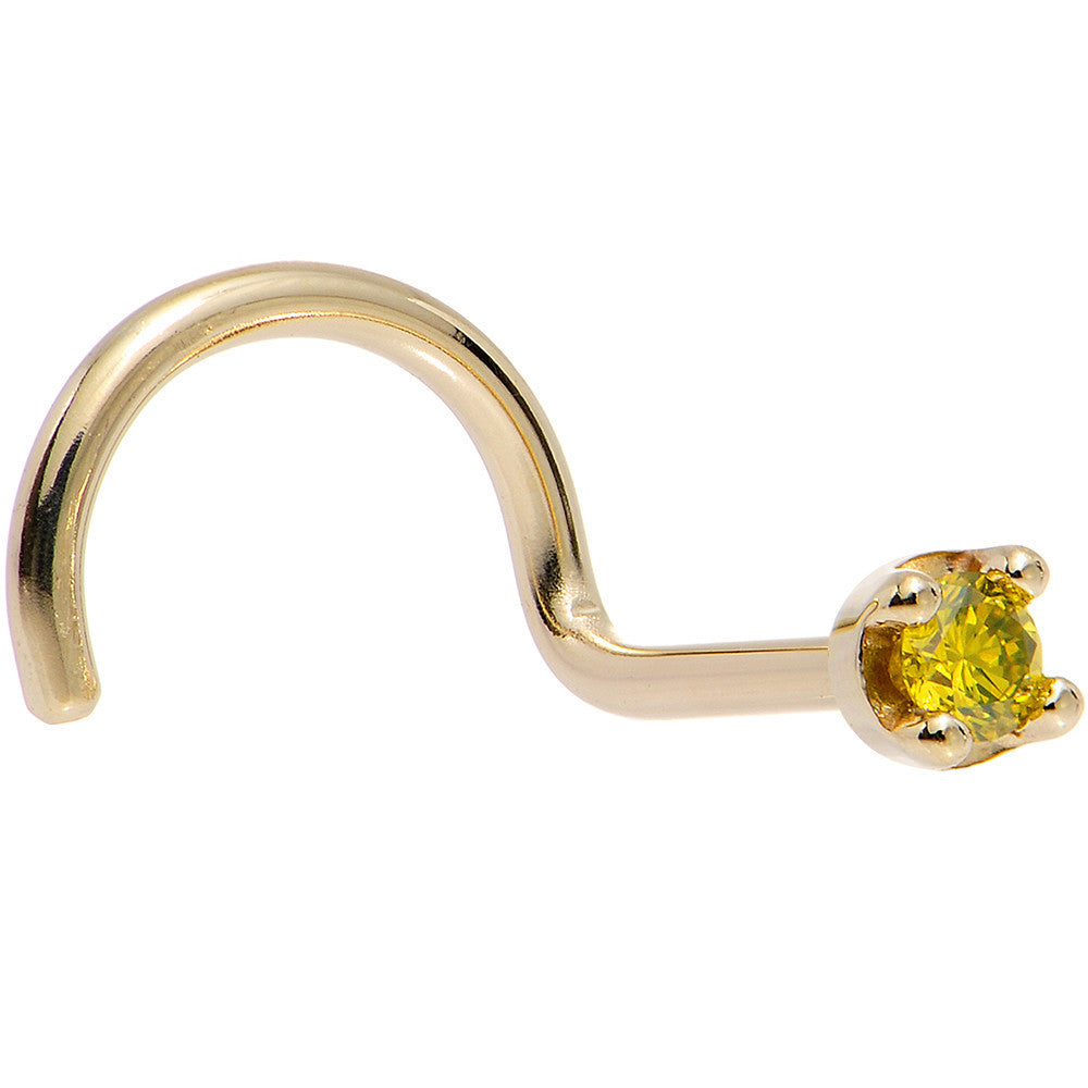 Solid 14K Yellow Gold 1.5mm Genuine Yellow Diamond Nose Ring
