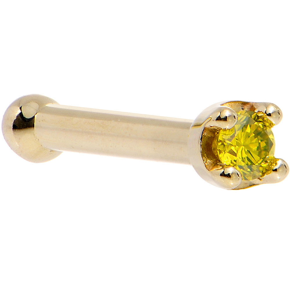 Solid 14K Yellow Gold 1.5mm Genuine Yellow Diamond Nose Ring