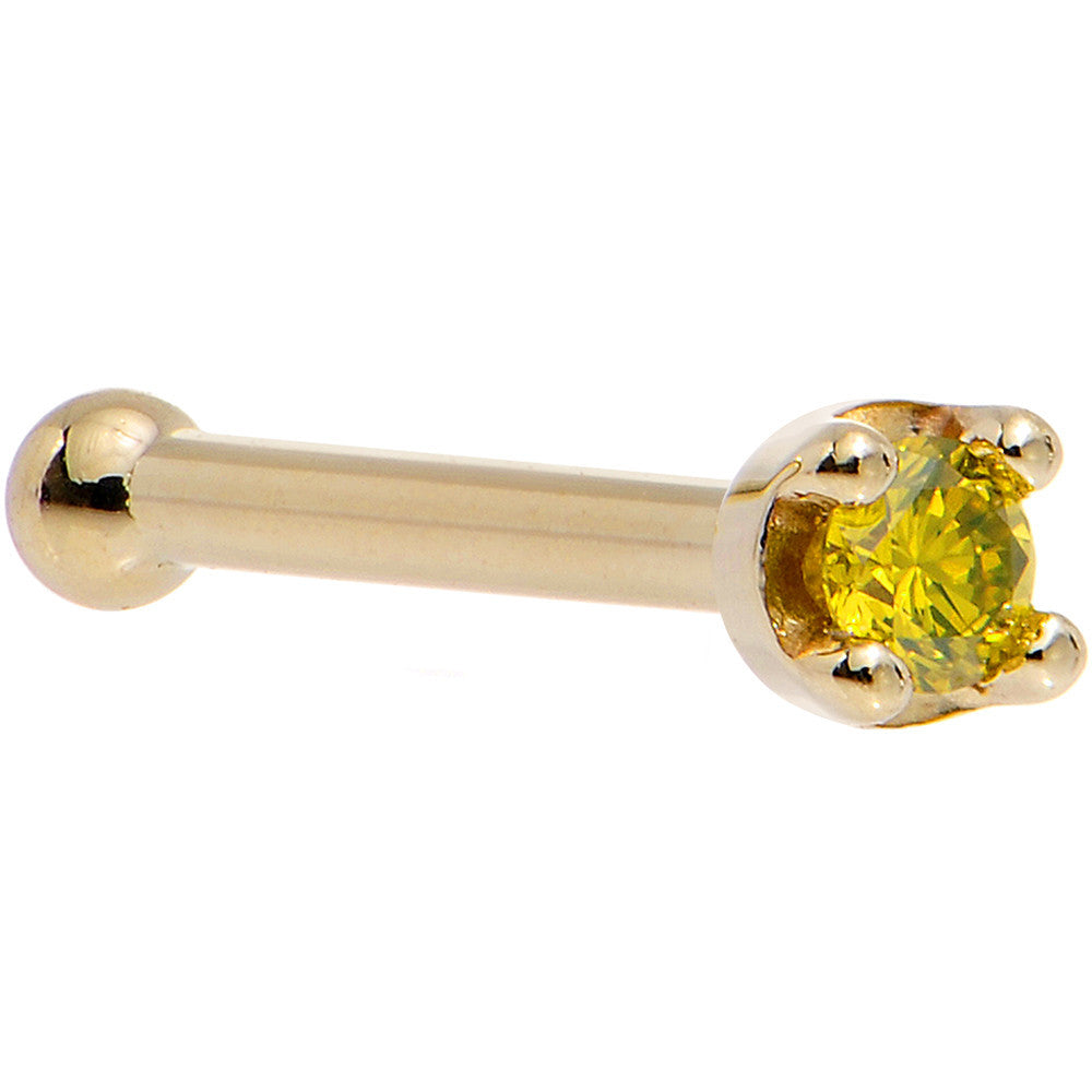 Solid 14K Yellow Gold 1.5mm Genuine Yellow Diamond Nose Ring
