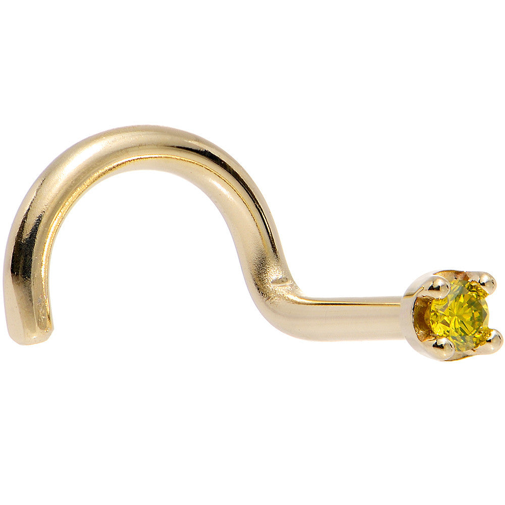 Solid 14K Yellow Gold 1.5mm Genuine Yellow Diamond Nose Ring