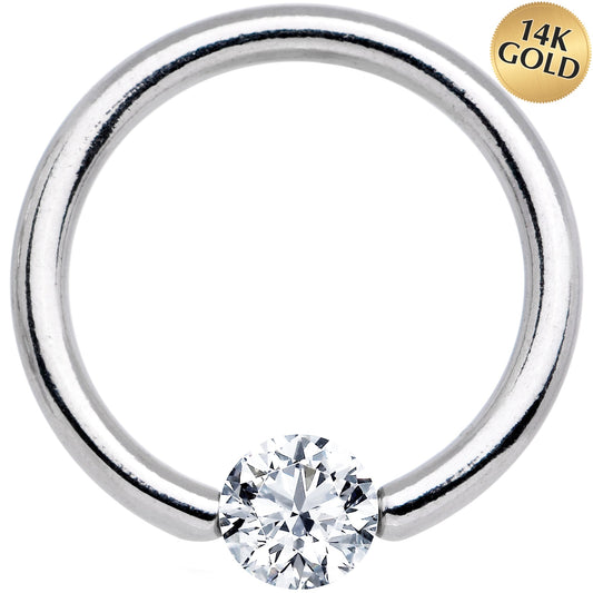 14G 3/8 Solid 14k White Gold 4mm Clear Cubic Zirconia Tension Captive Ring