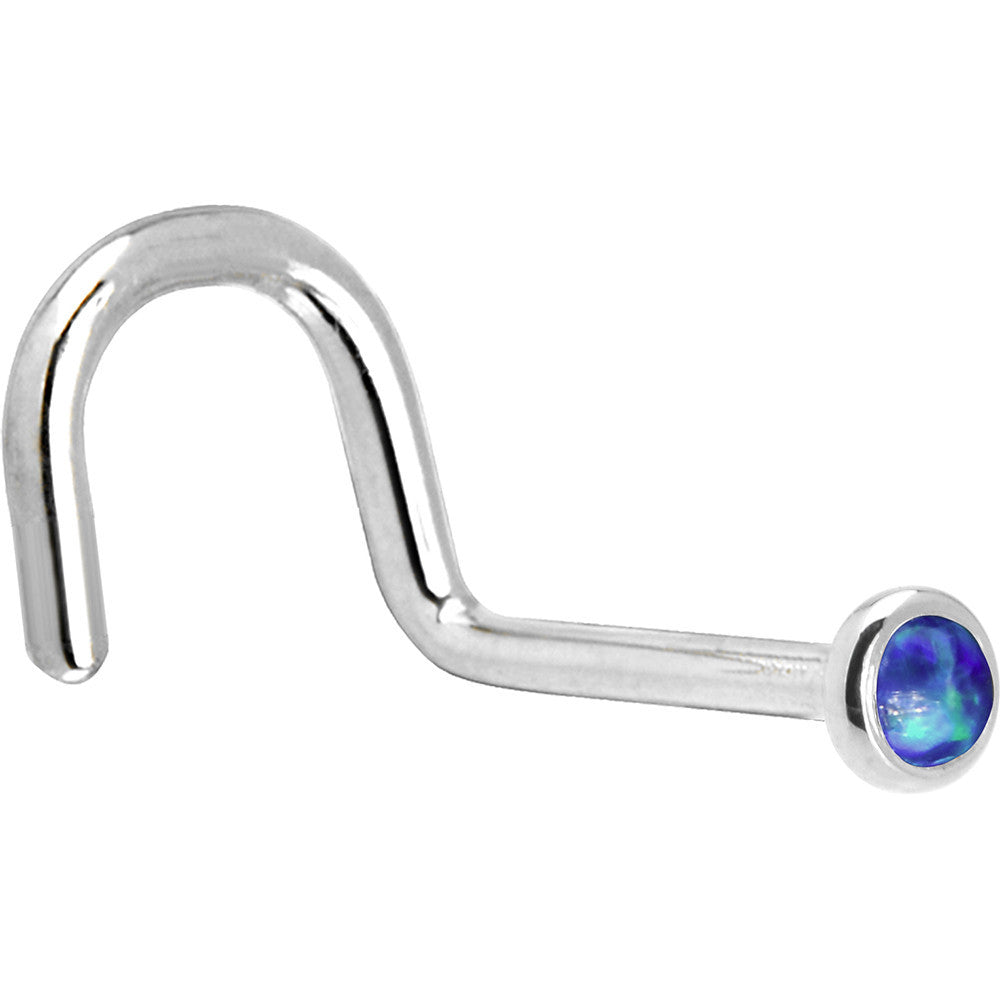 Solid 14K White Gold 2mm Dark Blue Synthetic Opal Nose Ring