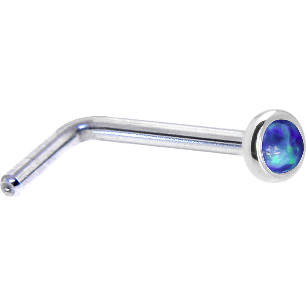 Solid 14K White Gold 2mm Dark Blue Synthetic Opal Nose Ring