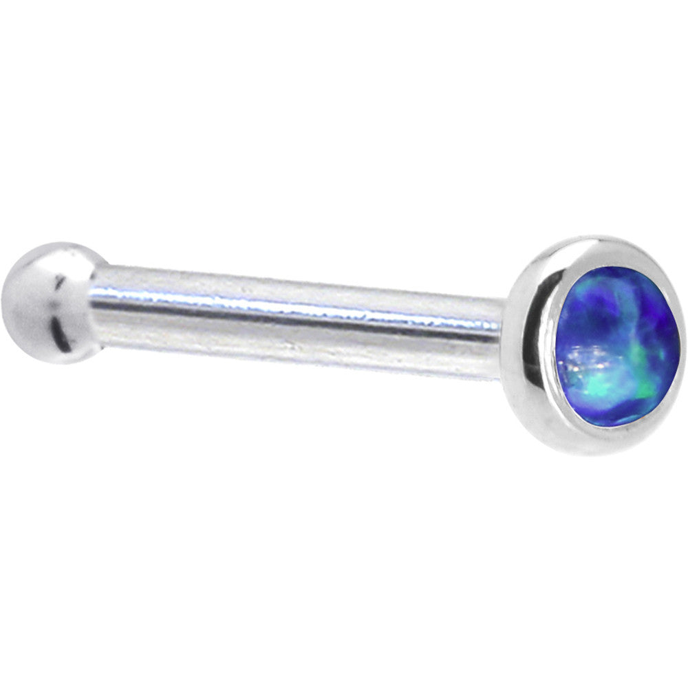 Solid 14K White Gold 2mm Dark Blue Synthetic Opal Nose Ring