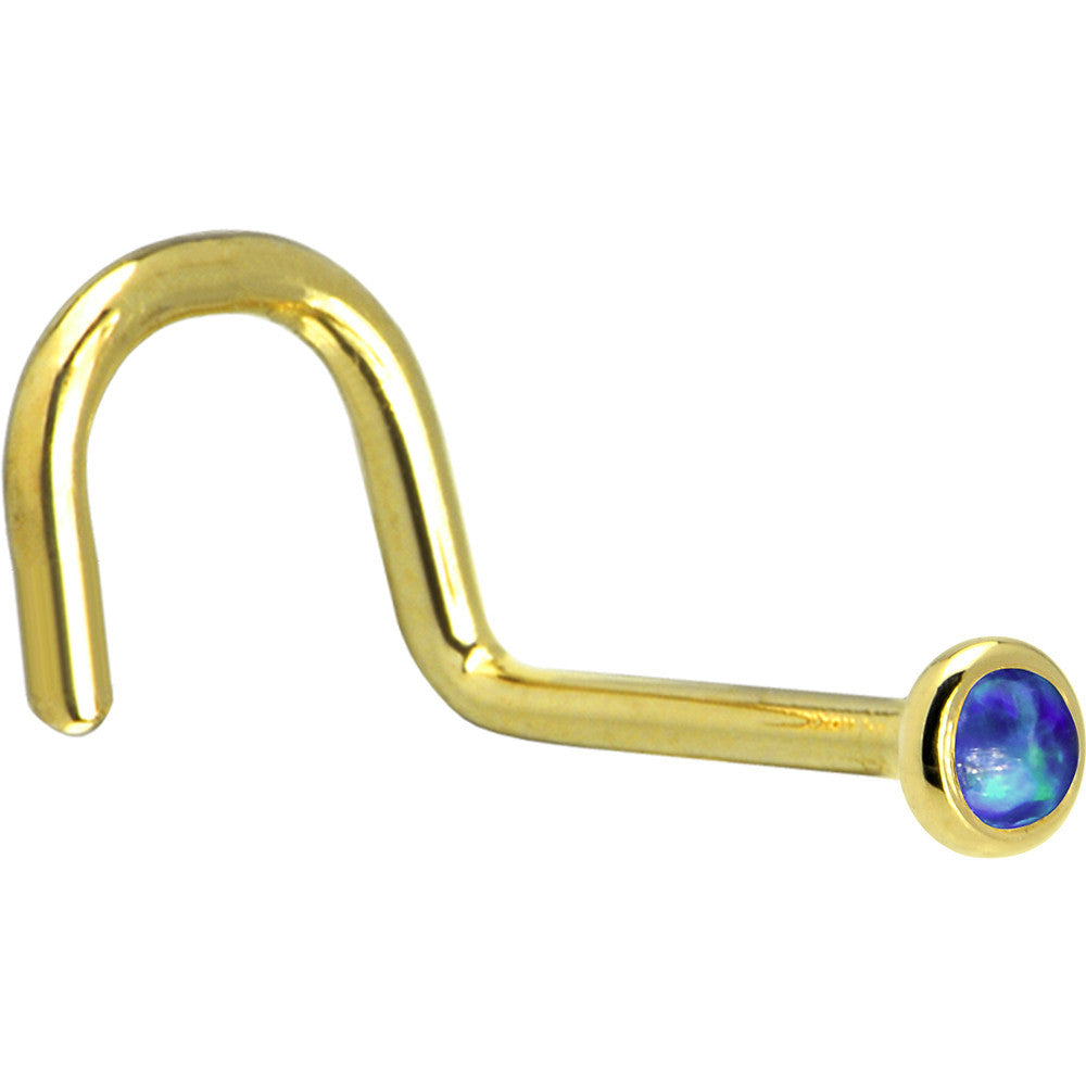 Solid 14K Yellow Gold 2mm Dark Blue Synthetic Opal Nose Ring