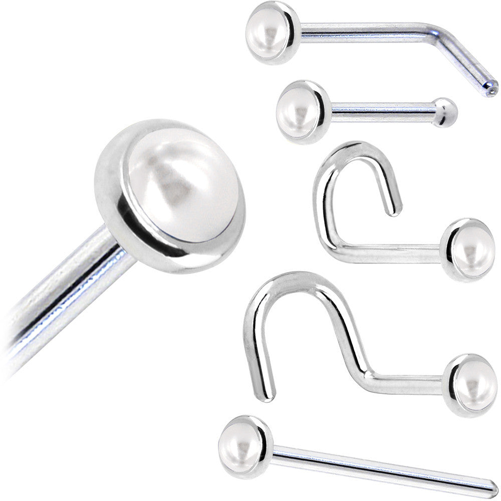 Solid 14K White Gold 2mm Cultured Pearl Nose Ring