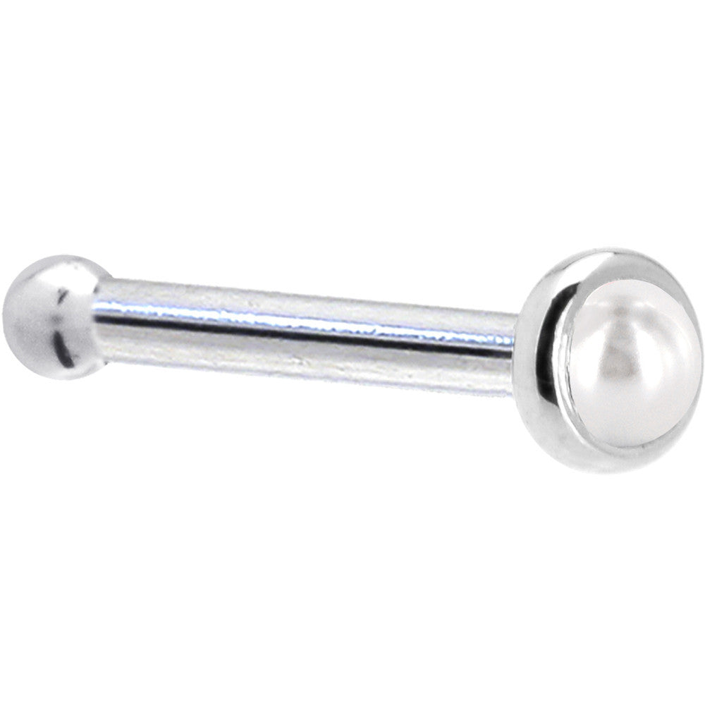 Solid 14K White Gold 2mm Cultured Pearl Nose Ring