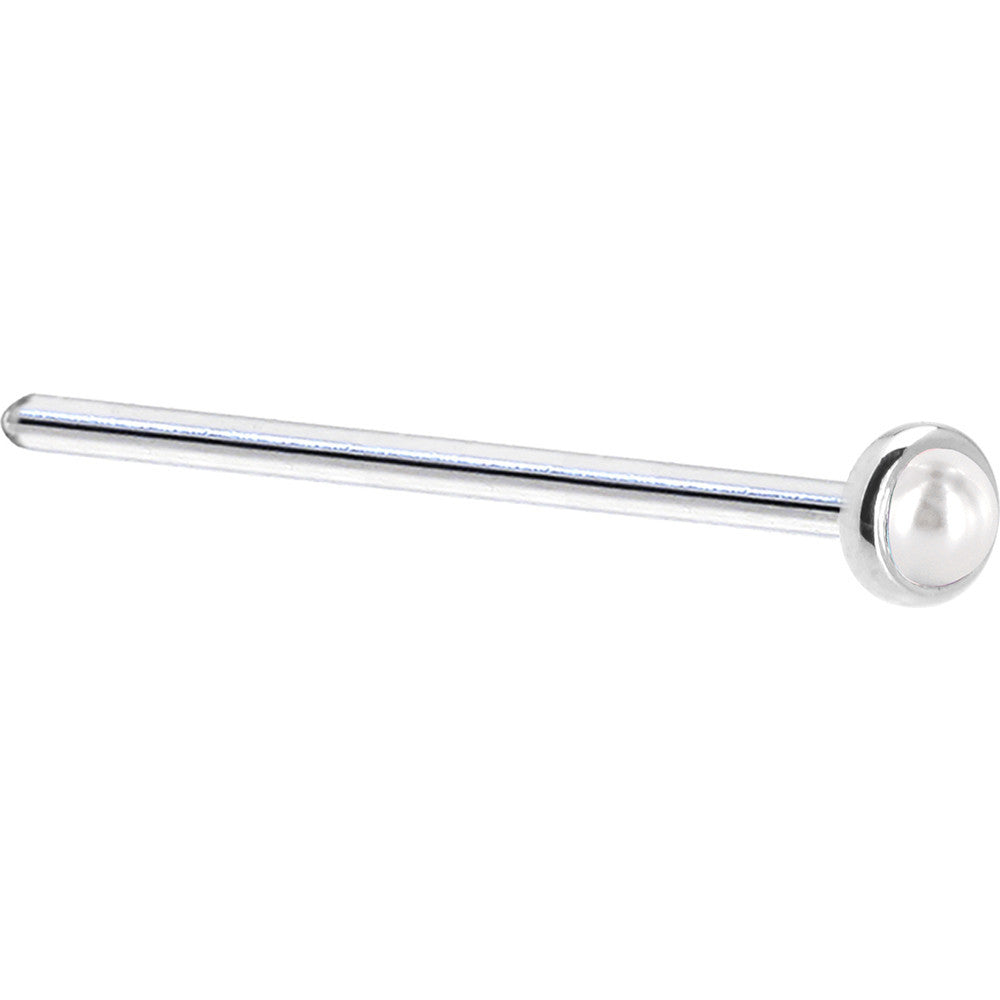Solid 14K White Gold 2mm Cultured Pearl Nose Ring