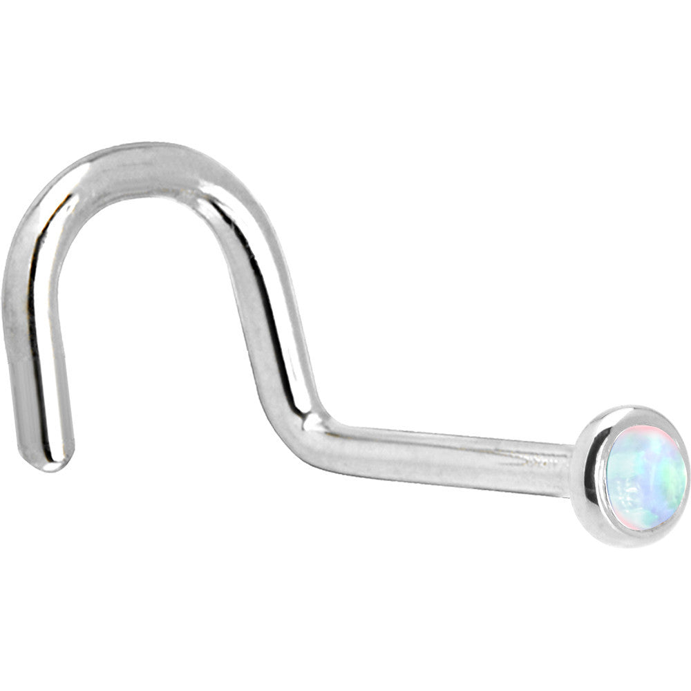 Solid 14K White Gold 2mm Synthetic Opal Nose Ring