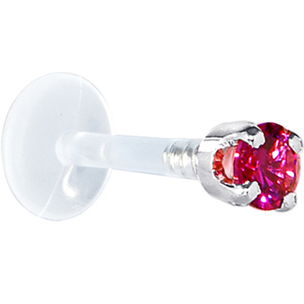 16G 1/4 Solid 14K White Gold 3mm Red Cubic Zirconia Bioplast Tragus Earring Stud