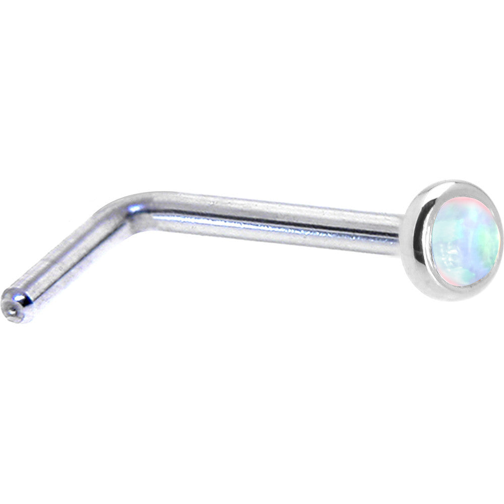 Solid 14K White Gold 2mm Synthetic Opal Nose Ring
