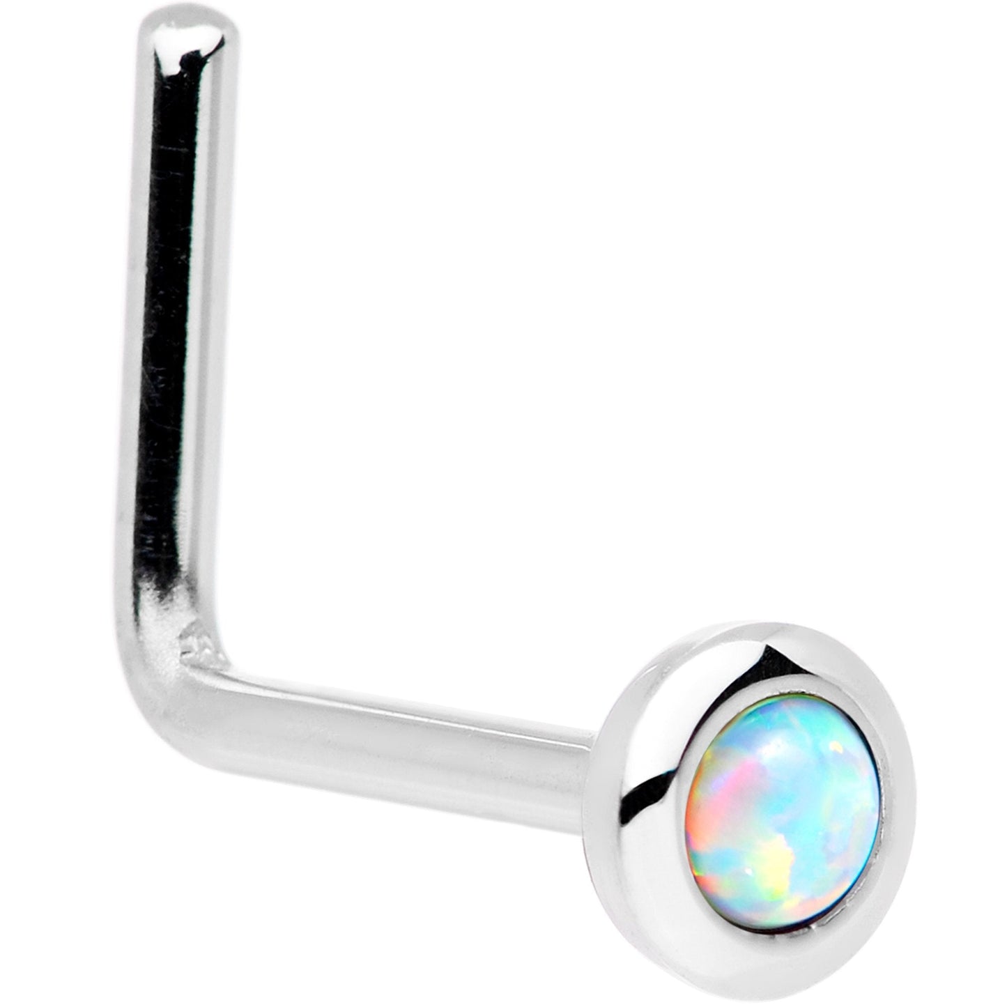 Solid 14K White Gold 2mm Synthetic Opal Nose Ring