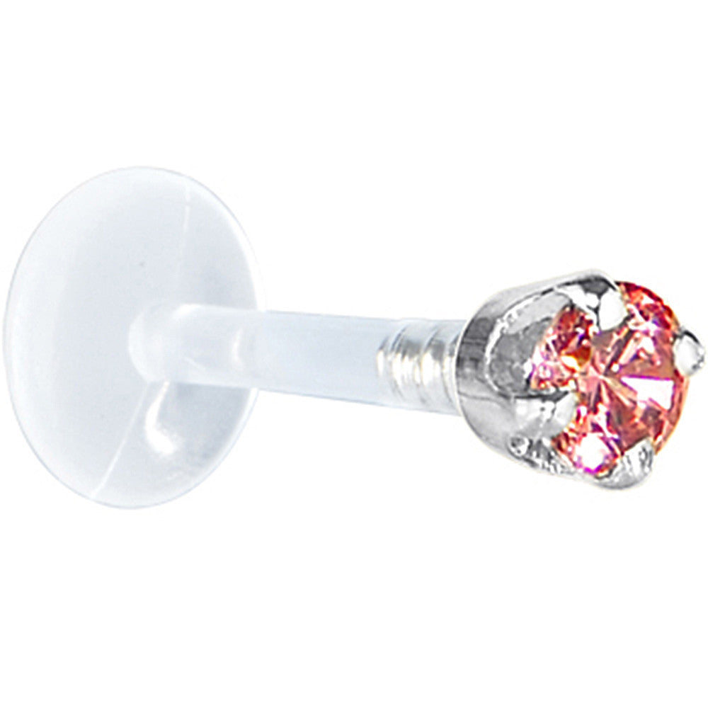 16G 1/4 Solid 14K White Gold 3mm Salmon Cubic Zirconia Bioplast Tragus Earring Stud