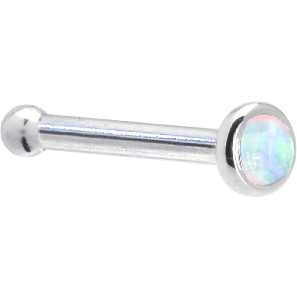Solid 14K White Gold 2mm Synthetic Opal Nose Ring