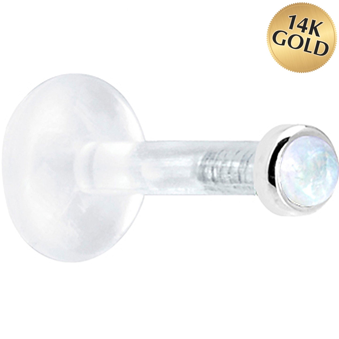 Solid 14K White Gold 2mm Genuine Rainbow Moonstone Bioplast Push in Monroe