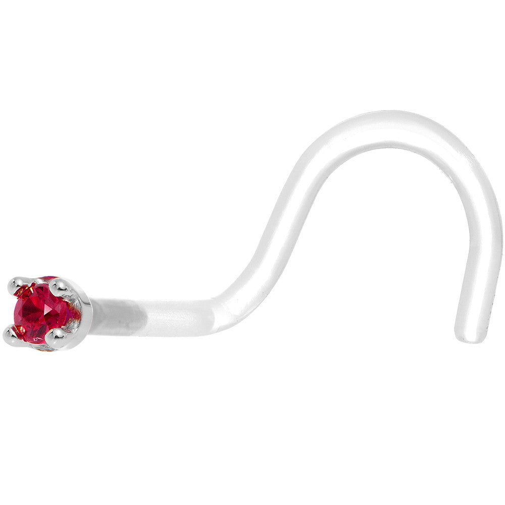 18G 1/4 White Gold 1.5mm Genuine Ruby Bioplast Nose Ring