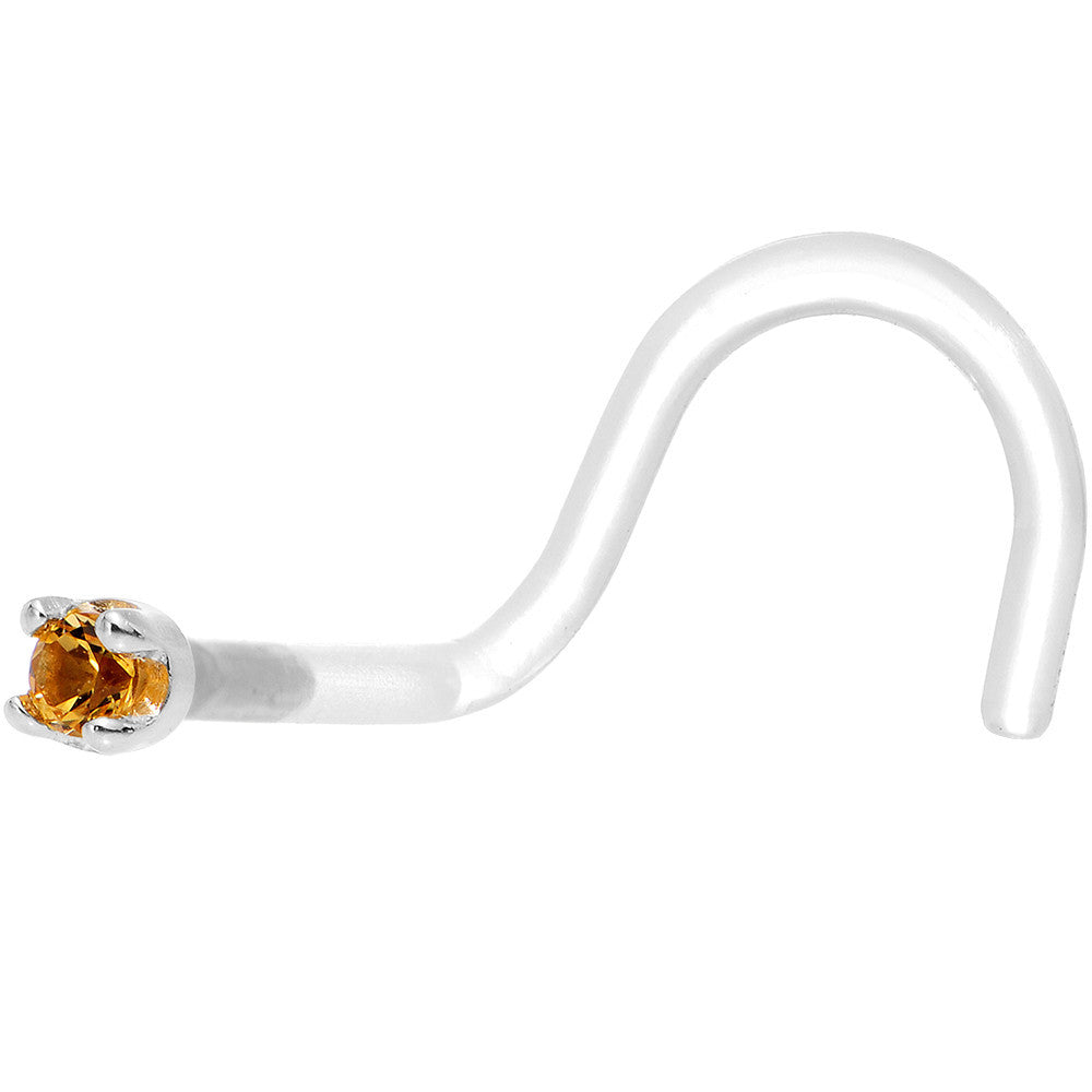 18G 1/4 White Gold 1.5mm Genuine Citrine Bioplast Nose Ring