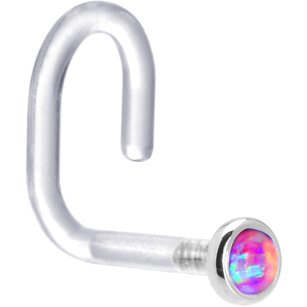 18G 1/4 White Gold 2mm Purple Synthetic Opal Bioplast Nose Ring