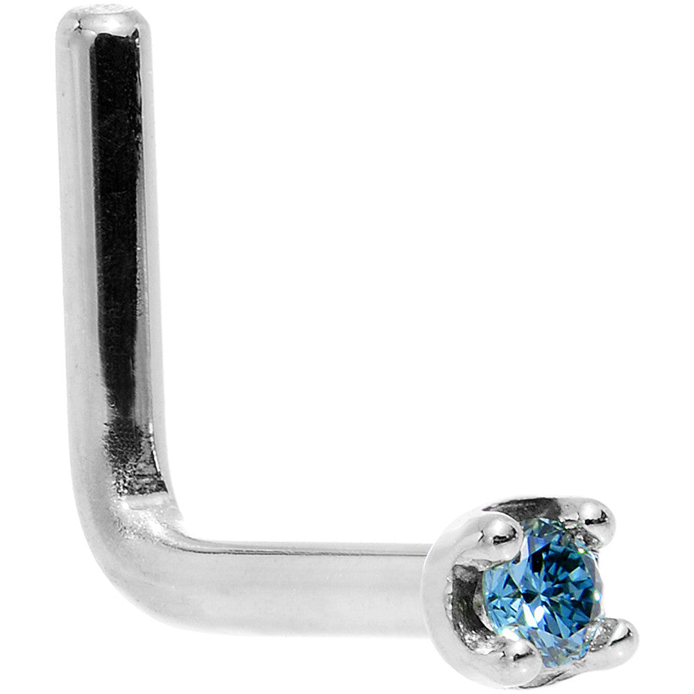 Solid 18K White Gold 1.5mm Genuine Blue Diamond Nose Ring
