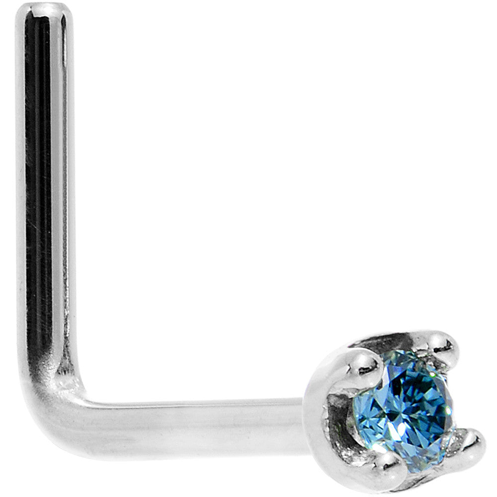 Solid 18K White Gold 1.5mm Genuine Blue Diamond Nose Ring