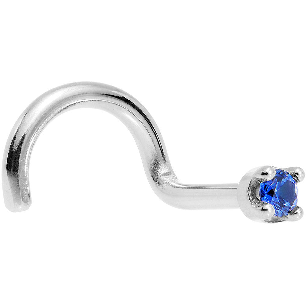 Solid 14K White Gold 1.5mm Genuine Blue Sapphire Nose Stud Ring