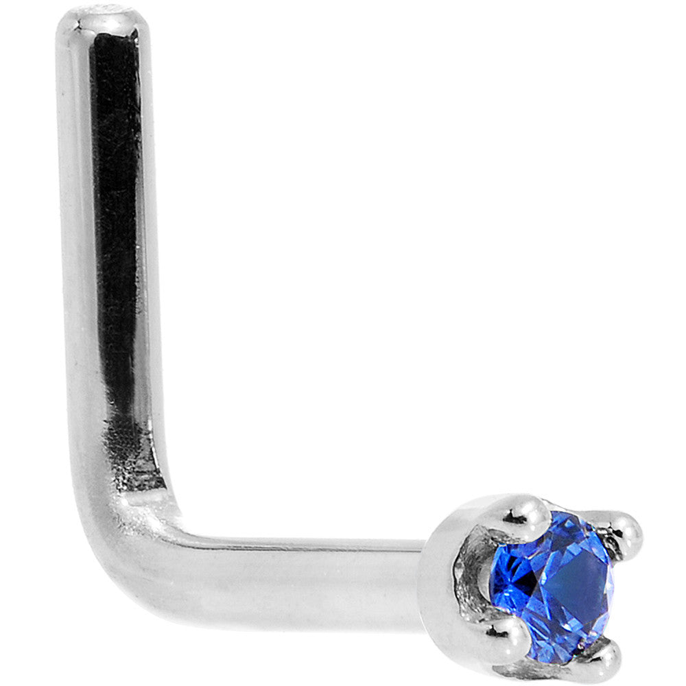 Solid 14K White Gold 1.5mm Genuine Blue Sapphire Nose Stud Ring