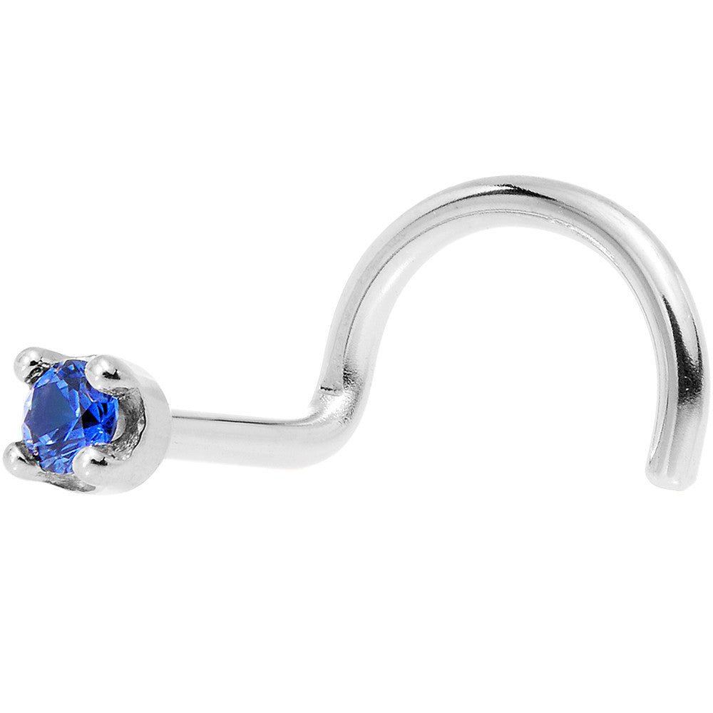 Solid 18K White Gold 1.5mm Genuine Blue Sapphire Nose Ring