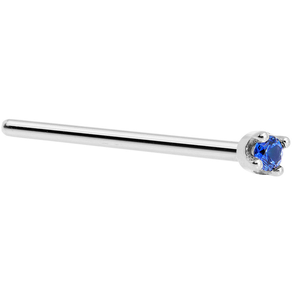 Solid 18K White Gold 1.5mm Genuine Blue Sapphire Nose Ring